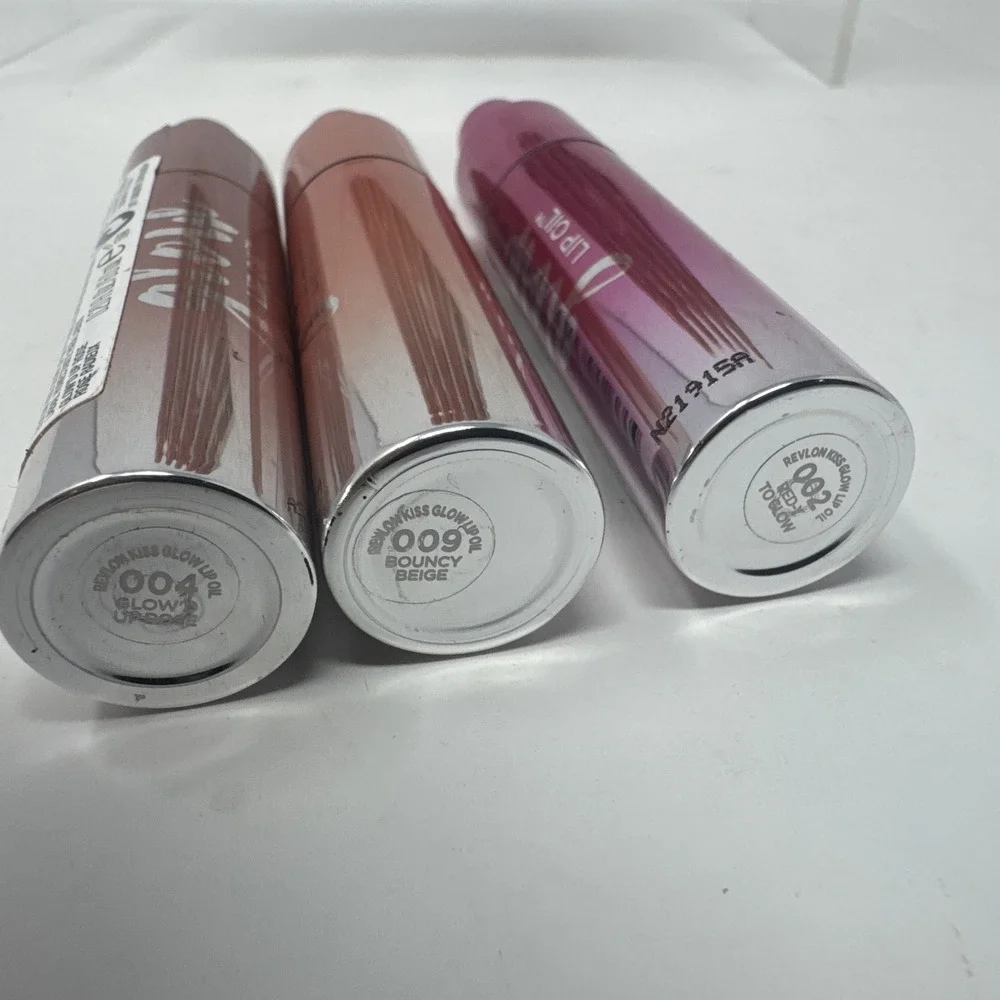 8 REVLON Kiss Glow Lip Oil Bouncy Beige, Red-y To Glow, Glow'd Up Rose 09 04 02